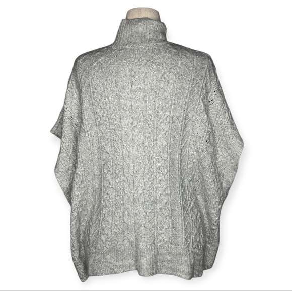 Rachel Zoe Gray Cable Knit Poncho Sweater Mock Turtleneck 2X Oversized - Picture 2 of 8